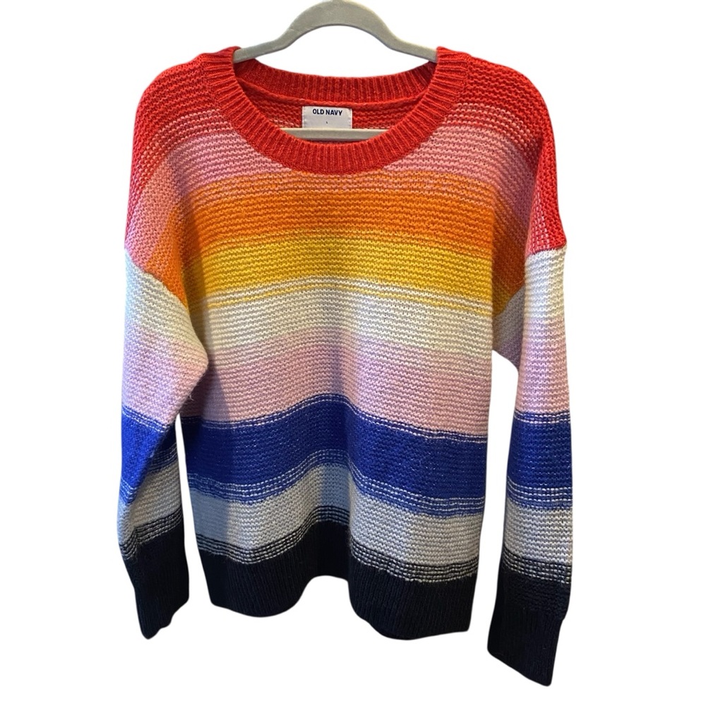 Old Navy Rainbow Stripe Long Sleeve Sweater Womens Size Large Wool Oversized